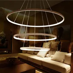 LED круговой Ресторан люстры современные простота атмосферы три кольца гостиная лампа моды спальня исследование лампы