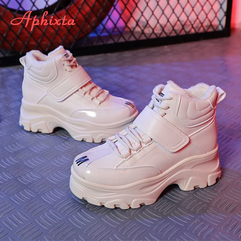 Cena Aphixta ciepłe buty wodoodporne buty na platformie kobieta botki wysokość zwiększenie buty gruba podeszwa Hook   Loop kobiety duży rozmiar 41