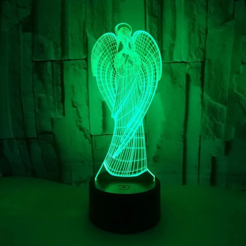 3D Визуальный ангел, разноцветный акриловый светильник, креативный подарок, 7 цветов, для украшения рабочего стола, домашнего интерьера