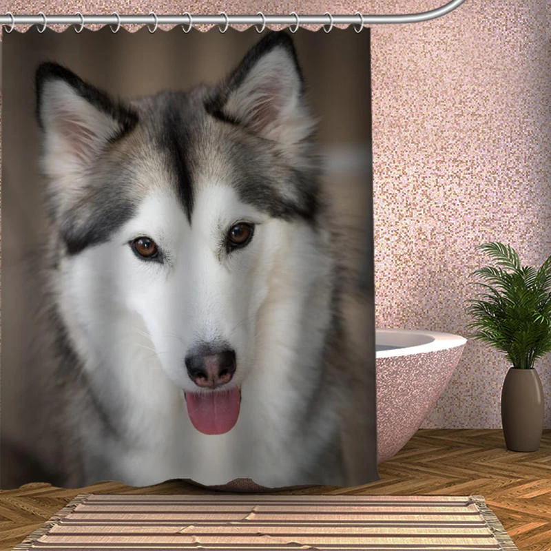 シベリアンハスキー犬シャワーカーテン高品質風呂画面現代のポリエステル生地カスタマイズバスカーテン Shower Curtains Aliexpress