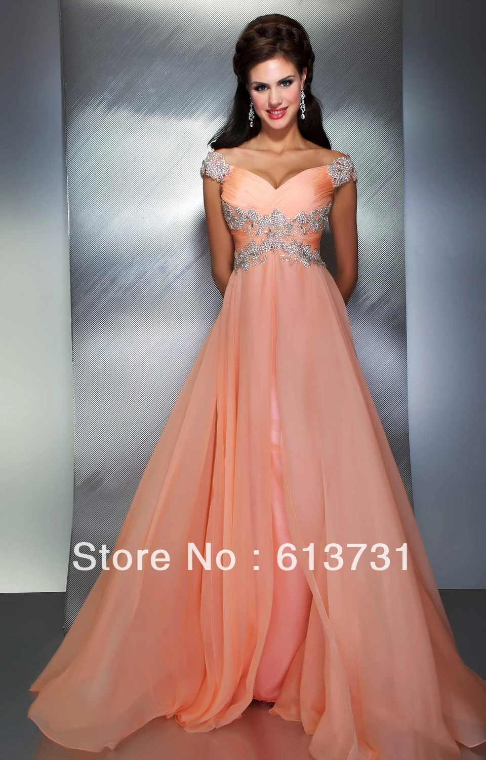 Wholesale - 2013 Pageant Dress Long Evening Dresses Beaded Crystals Cap Sleeves Coral Prom 64358M | Свадьбы и торжества