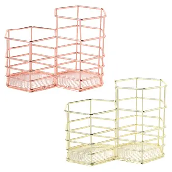 

Nordic Style Makeup Storage Box Double Hexagon Case Brush Pen Holder Organizer Iron Storage Basket