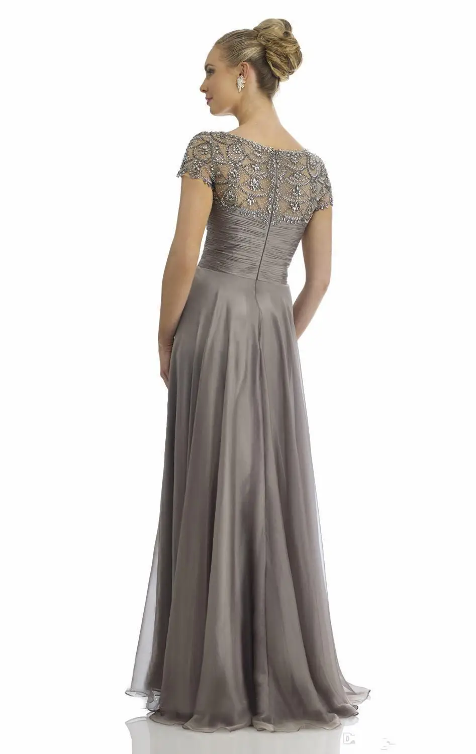 Серый Длинный мать невесты платья шапки рукава Бисероплетение плиссированный лиф вечернее платье для женщин vestido de madrinha