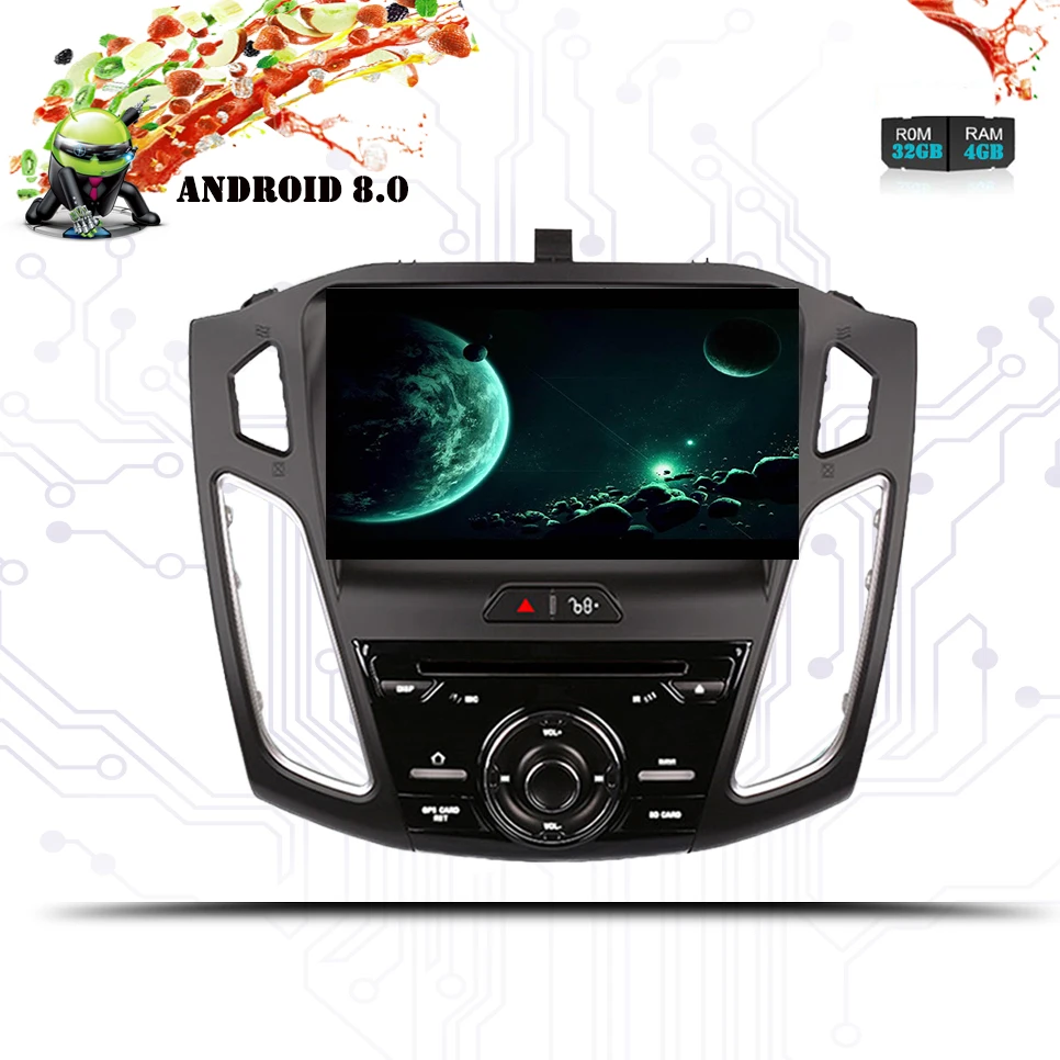 Excellent 2 din 9Inch Android 9.0 4g+64g Car Dvd Gps For Ford Focus 2015-2018 With Wifi Gps Navi Fm Radio BT Multimedia SD Tape Recorder 1