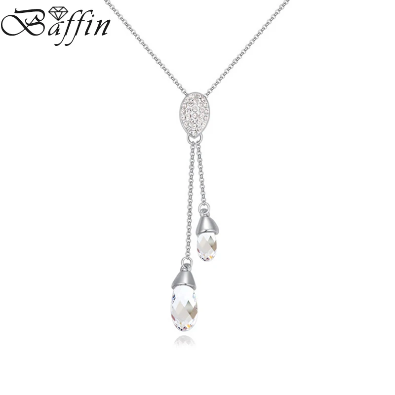 

Bohemian Long Drop Pendant Necklace Crystal From Swarovski Rhodium Plated Collares Women Summer Style Joyas