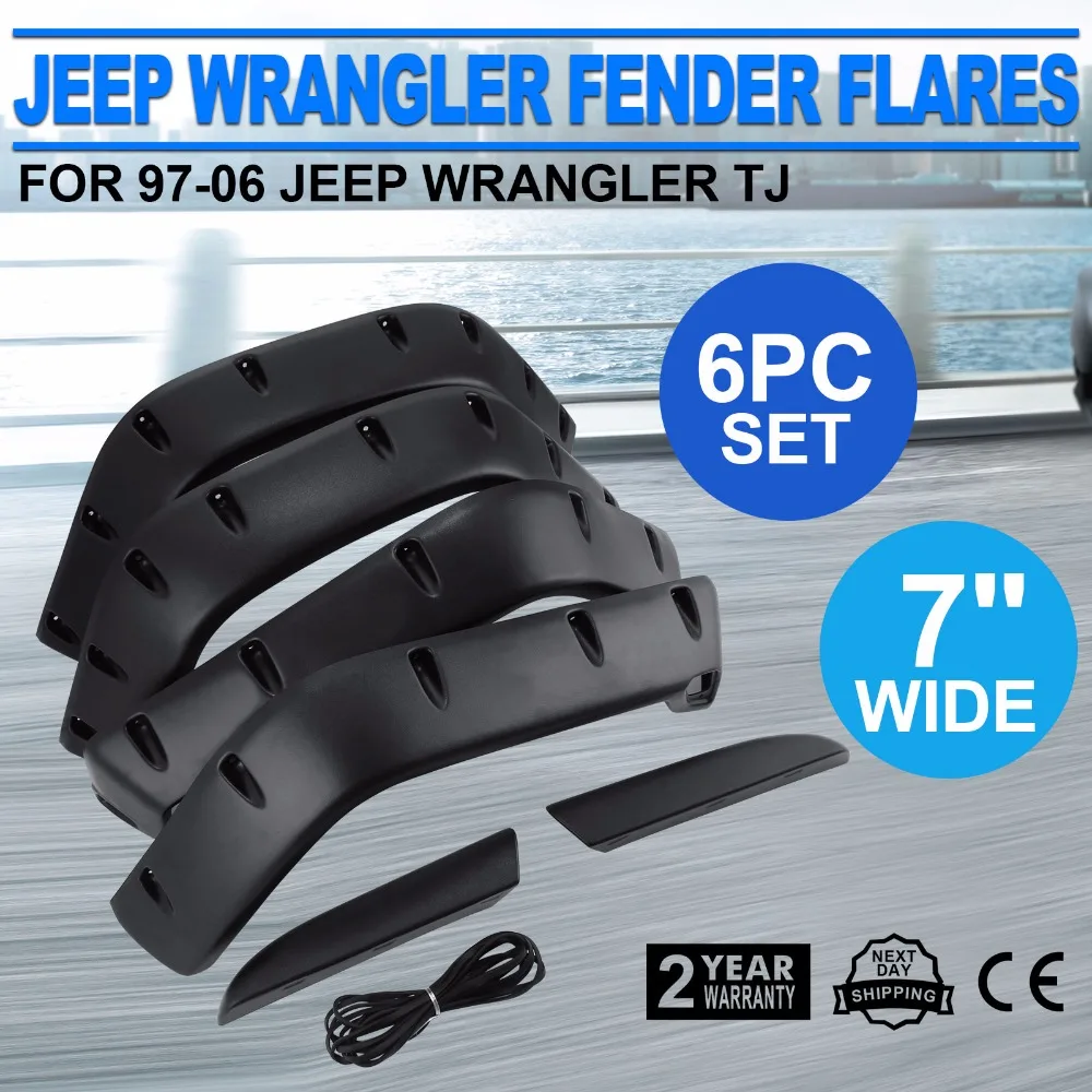 Fender Flares for Jeep Wrangler 7 Inch Wide Flat Style Fender Flares