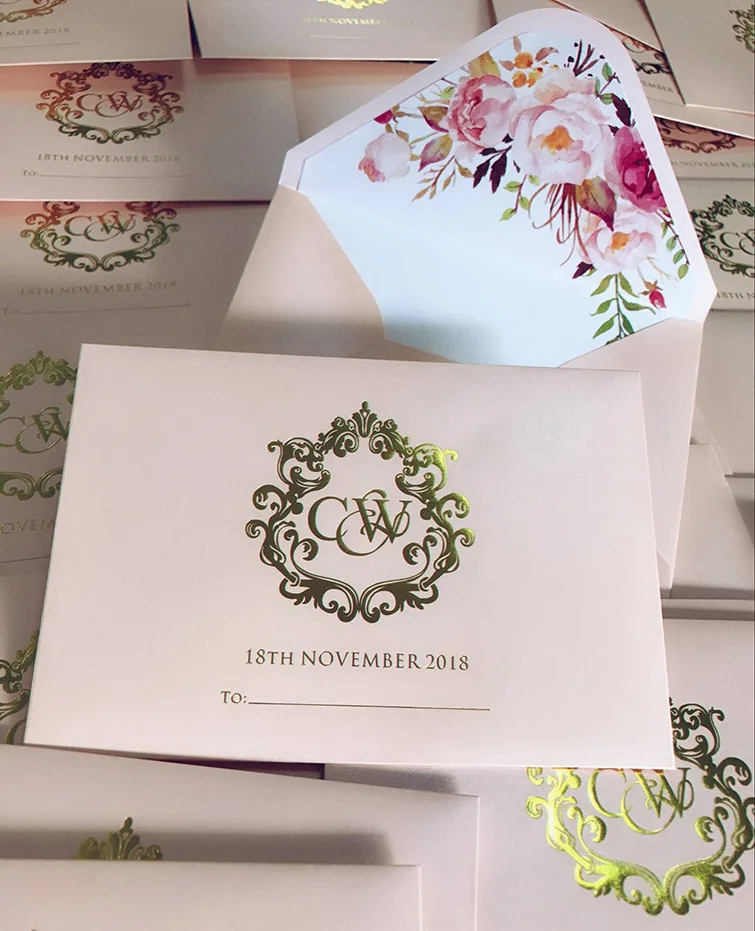 

Wedding invitation envelope with watercolor floral liner 135x195mm