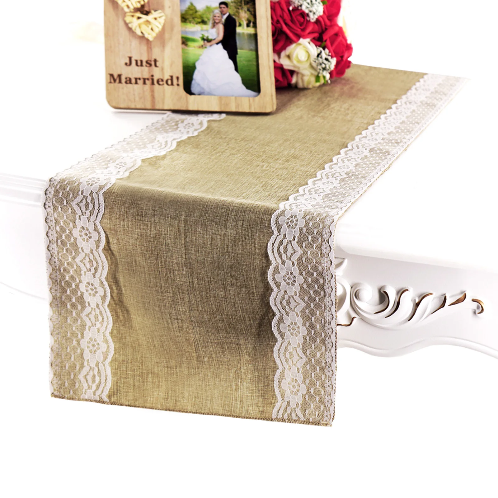 

Home Textile Vintage Burlap Lace Table Runner for Natural Jute Country Party Banquet Home Wedding Party Table Decoration