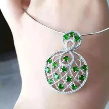 Натуральный зеленый диопсид кулон S925 Серебряный натуральный драгоценный камень кулон Цепочки и ожерелья модный элегантный круглый интернет женские вечерние ювелирные изделия