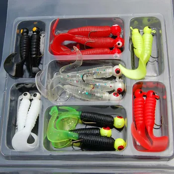 

17Pcs/Set Mini Soft Fishing Lure Jig Head Hook Grub Worm Silicone Fish Baits for Ocean Carp YA88