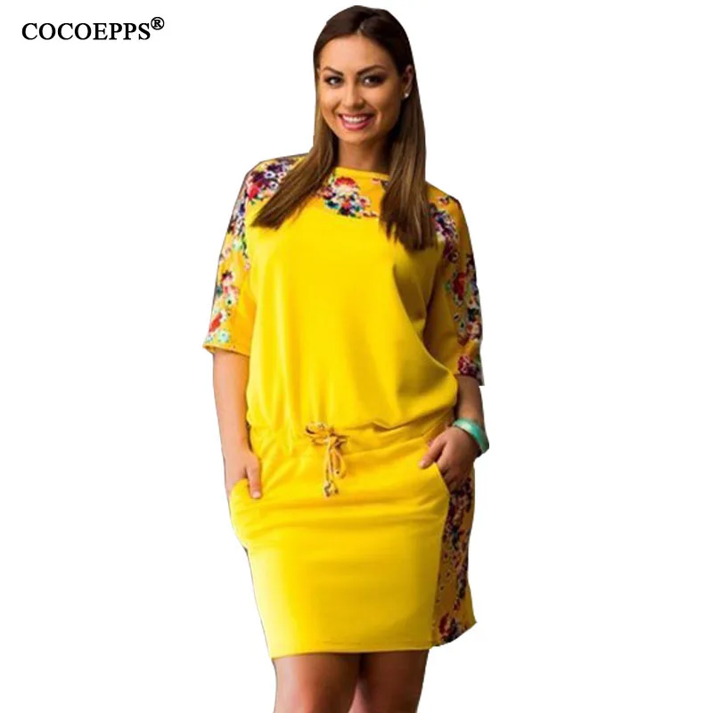 

2018 New Plus Size Women Clothing L-6XL Dress Fashionable Elegant Floral Printed Dresses Casual O-neck Big Large Size Dress