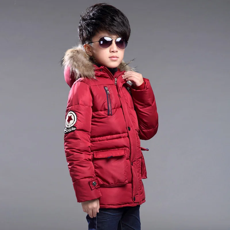 Пальто и куртки для мальчиков, размеры 5, 6, 7, 8, 9, 10, 11 лет, плотная осенне-зимняя одежда husky,, шерстяная одежда на молнии с капюшоном - Цвет: Red