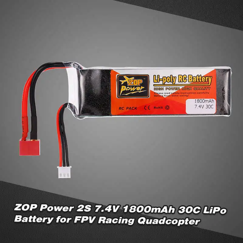 ZOP POWER Plug Lipo батарея для 2 S 7,4 V 1800 mah 30C T для QAV250 FPV гоночный RC Квадрокоптер Автомобильная лодка