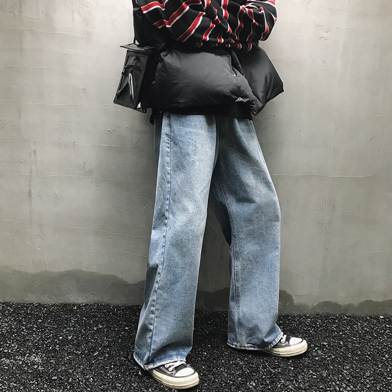 

Male Vintage Fashion Casual Loose Jeans Trouser Streetwear Hip Hop Harem Pants Men Elastic Waist Straight Wide Leg Denim Pants