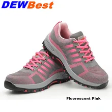 Защитная обувь со стальным носком; Легкие кроссовки унисекс для работы; дышащие износостойкие Модные женские флуоресцентные розовые кроссовки