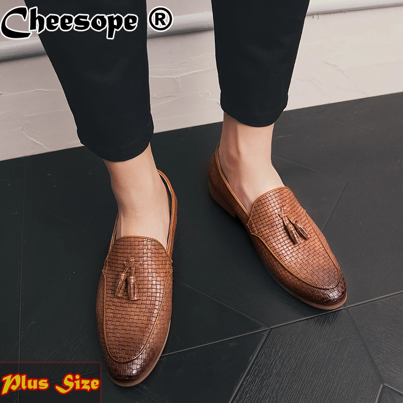 

Plus Size Men Woven Dress Leather Shoes Men Business Wedding Leather Shoes Casual Boat Cow Muscle Bottom Leather Shoes Size38-47