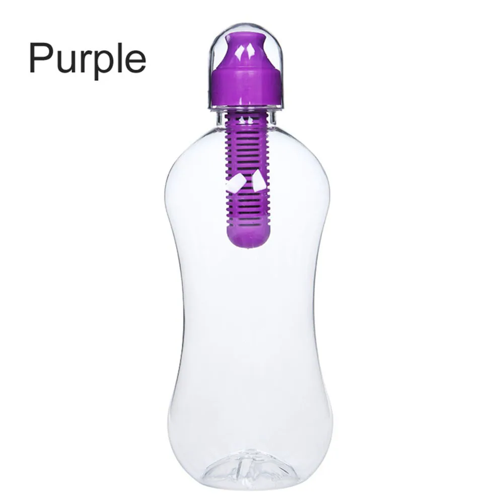 Креативный фильтр из активированного угля, стерилизация, бутылка для воды, 550 мл, пластиковая портативная бутылка для путешествий, Спортивная, здоровая, питьевая бутылка - Цвет: Фиолетовый