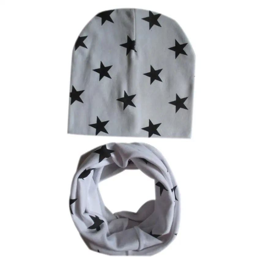 Зимние мягкие теплая шапка для младенца звезда шляпа шарф комплект из двух предметов для мальчиков и девочек младенческой Дети шарф