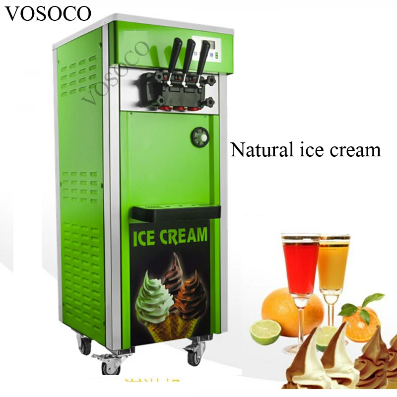 

VOSOCO commercial mobile vertical energy-saving ice cream cone machine Stainless steel soft ice cream maker 1700W 220V 3 flavors