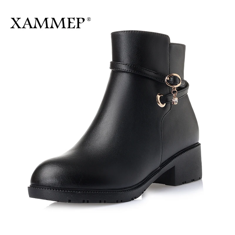 Женские зимние ботинки Xammep из натуральной кожи брендовые полусапожки шерсти на