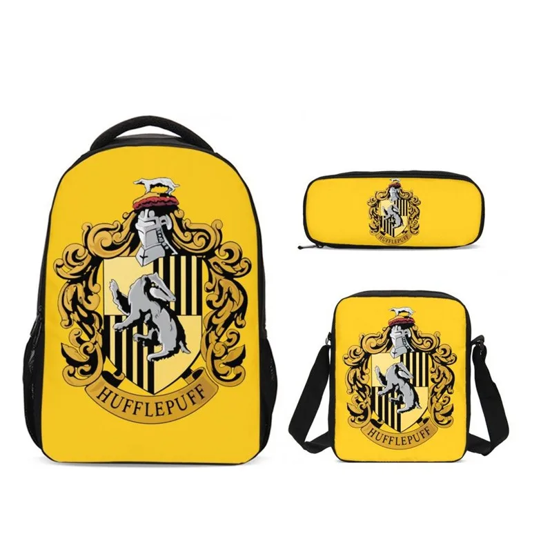 

3Pcs/Set Portfolio School Bags Boys Girls Hufflepuff Letter Fantasy Magic Academy 3D Printing Backpacks Bookbag Mochila Escolar