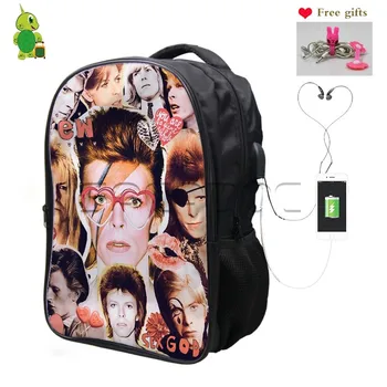 

Rock Star David Bowie Overlay Backpack Multifunction Women Men Travel Bags USB Charge Headphone Jack Laptop Backpack School Bags