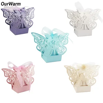 

Ourwarm 10Pcs Wedding Favors Paper Candy Bags Box Dessert Gift Box for Guest Baptism Wedding souvenir Party Decoration