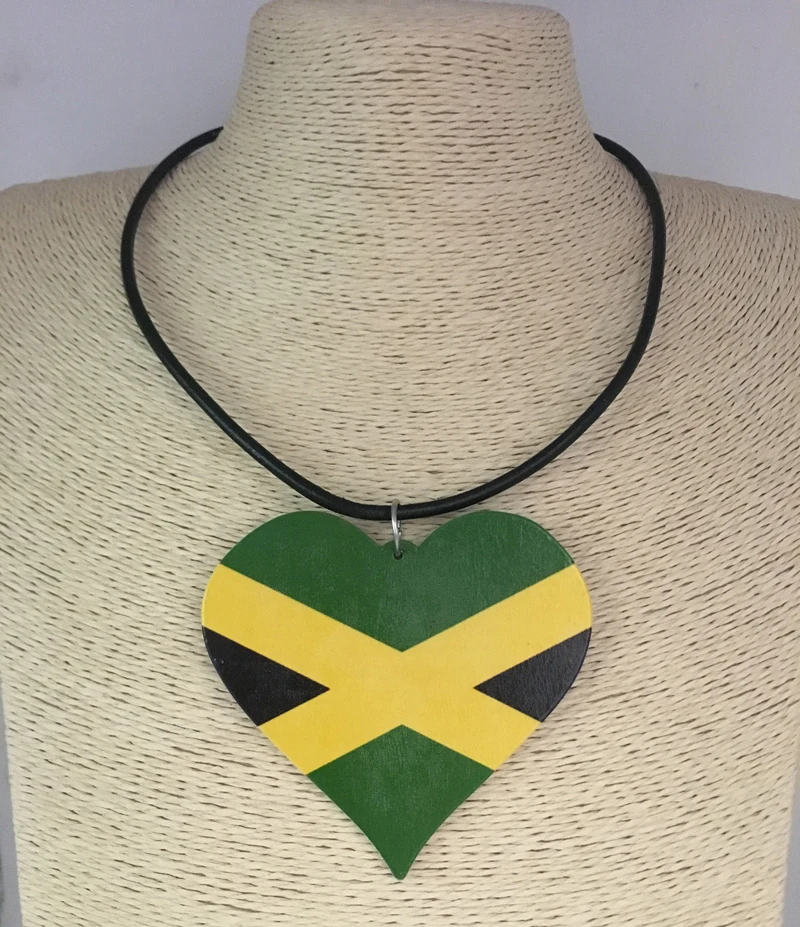 Новейшая Jamacia флаг сердце деревянная подвеска для ожерелья