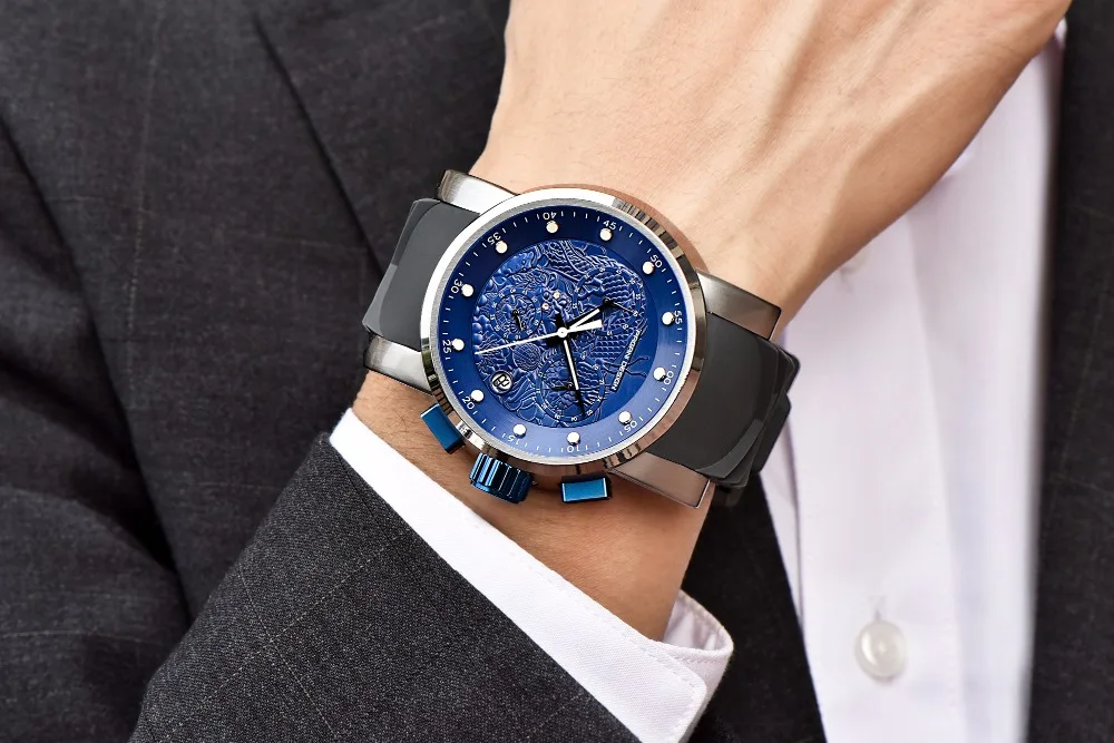 PAGANI дизайнерский бренд мужские часы Роскошные китайский дракон календарь водонепроницаемый силиконовый ремешок модные кварцевые мужские часы Relogio