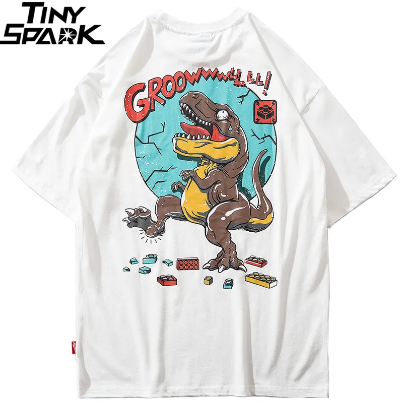 2019 الرجال الهيب هوب تي شيرت مضحك الخوف و غضب ديناصور تي شيرت الشارع الشهير سكيت الصيف التي شيرت المتناثرة طباعة قمم المحملة القطن