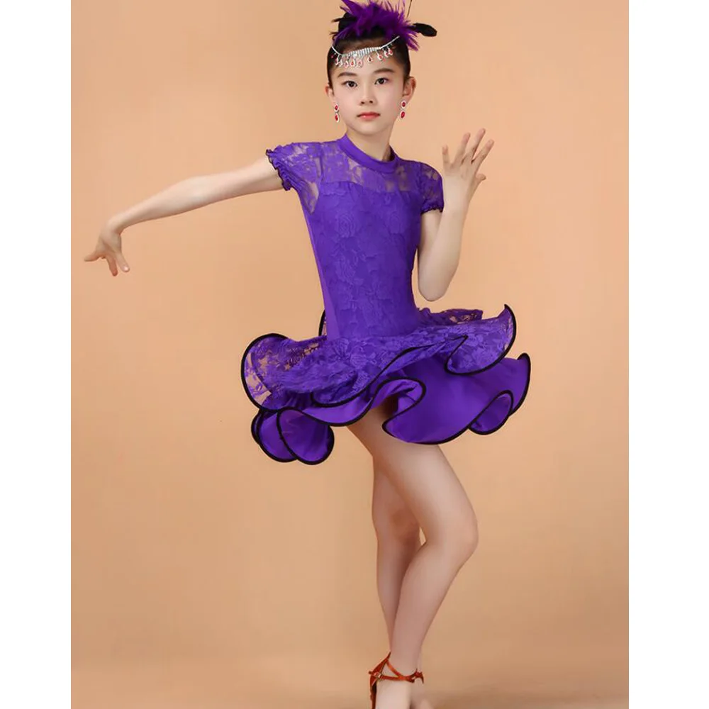 Кружевное платье с длинными рукавами для девочек, одежда для латинских танцев, стандартное детское платье для латинских танцев, детские костюмы для сальсы, бальных танцев