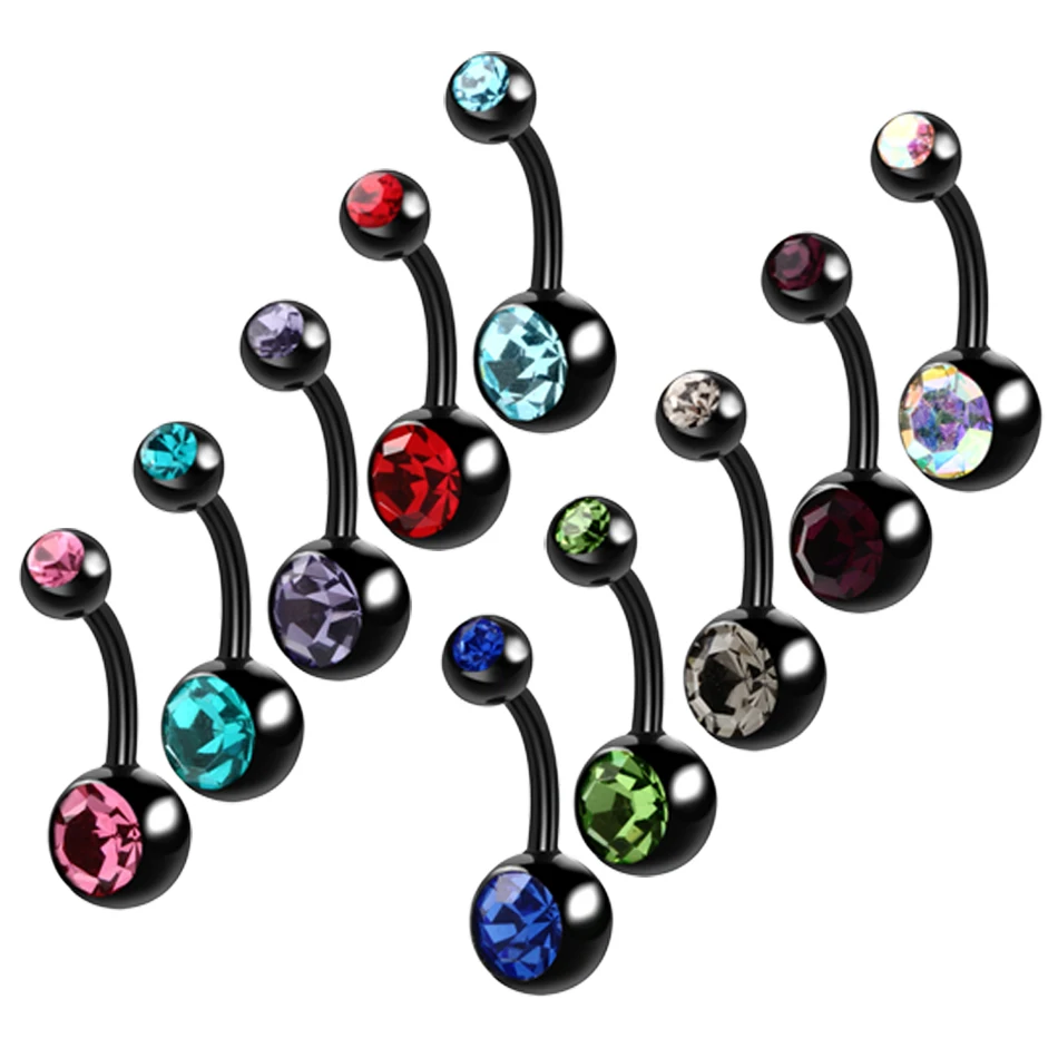 

10pcs/lot Steel Double Gem Gauged Belly Button Piercing Navel for Rings Piercings Ombligo Nombril Sexy Body Jewelry Piercings