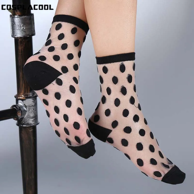 Женские прозрачные носки [COSPLACOOL] в горошек Harajuku Calcetines модные сексуальные