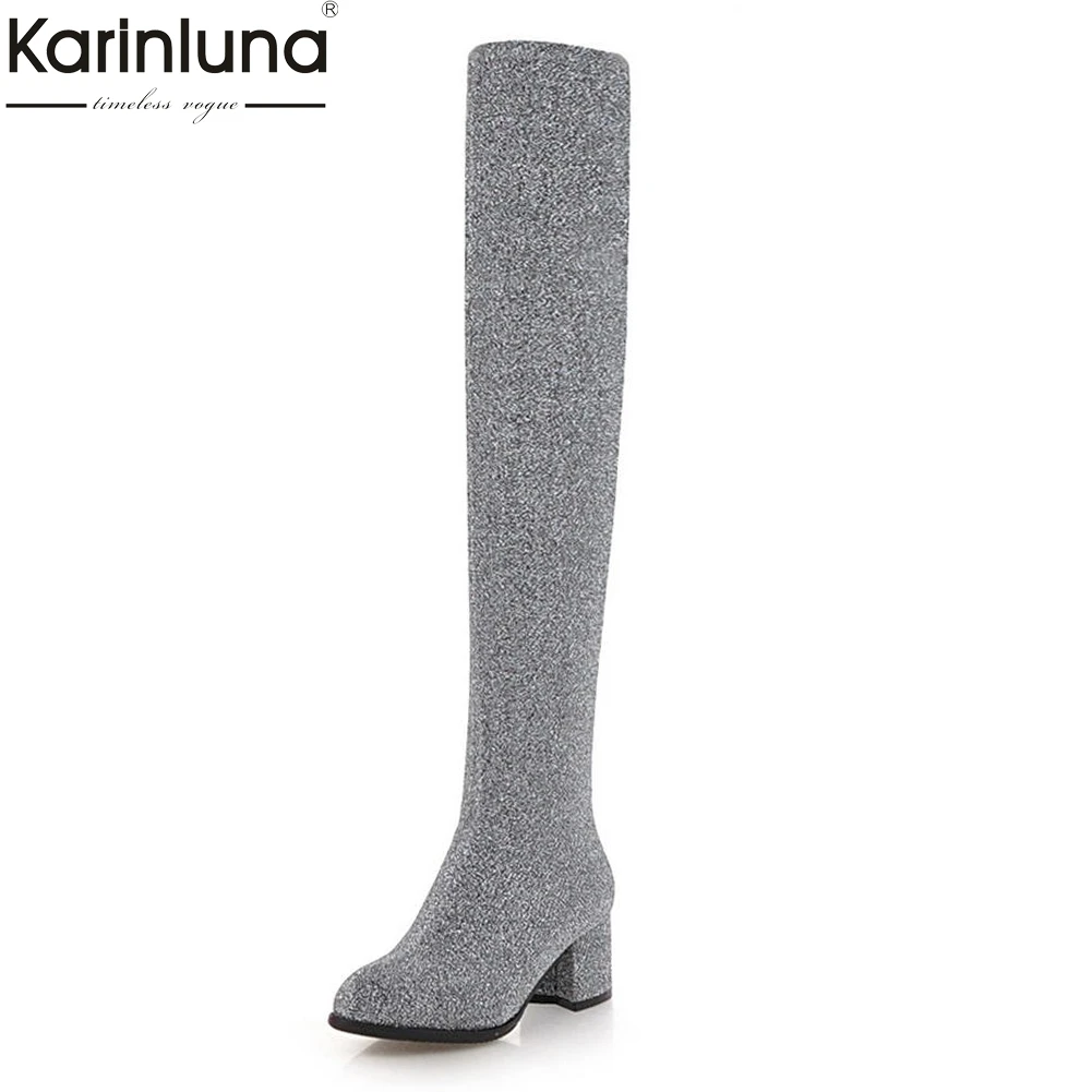 

Karinluna Large Size 32-43 2018 Sock Boots Woman Shoes Fashion Over-the-knee Boots Female Chunky High Heels Party Shoes Woman