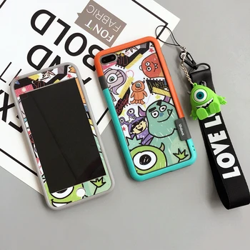 

Frame For iphone 8 /8 plus monsters Tempered Glass flim + soft bumper for iPhone X 7 7plus 6 6sPlus Sullivan Mike +holder +strap