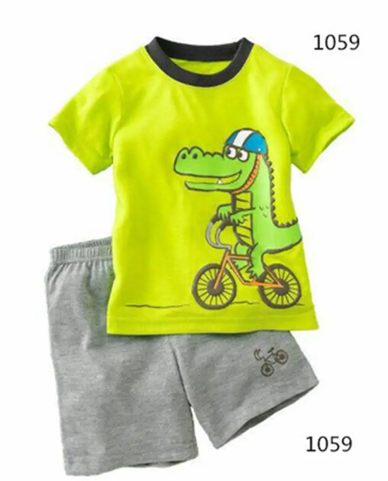 Комплекты одежды с динозавром для маленьких мальчиков; коллекция года; летние детские пижамные комплекты; Детские пижамные комплекты; хлопковые футболки; комплект одежды со штанами