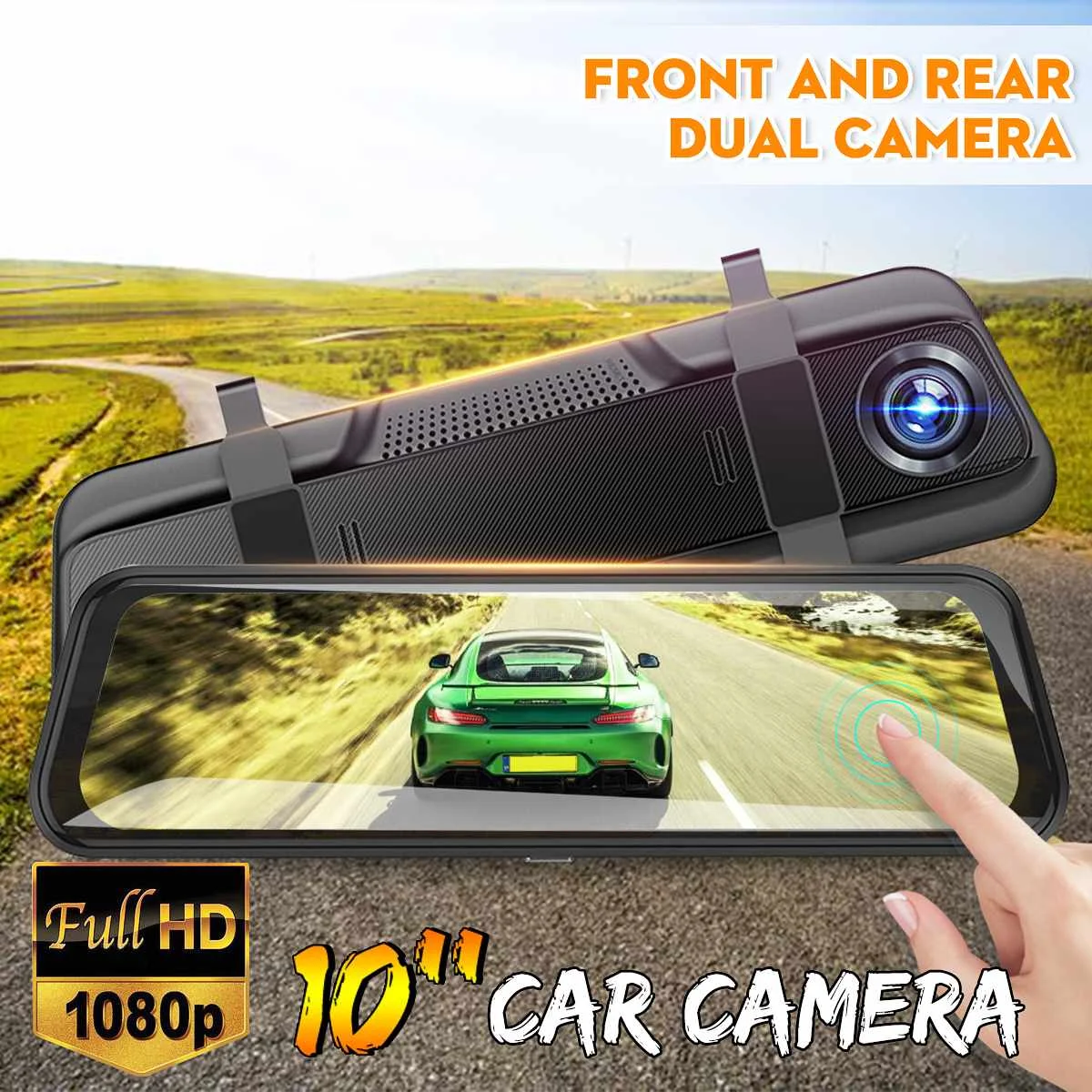 

1080P HD 10 Inch Car Camera Dual Lens Touch Screen Rear View Car Mirror Camera Super Night Vision Car DVR