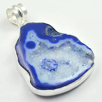 

Solar Quarts Druzy Pendant Silver Overlay over Copper, Total Length: 65mm , P4045