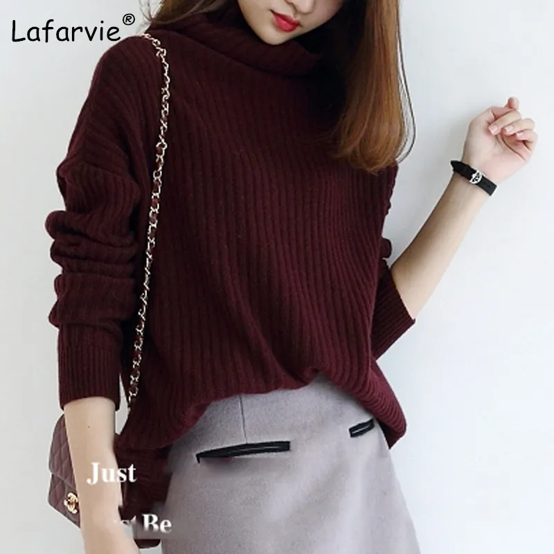 Lafarvie осень зима женские свитера и пуловеры водолазка свободный толстый вязаный кашемировый свитер женский теплый высокое качество