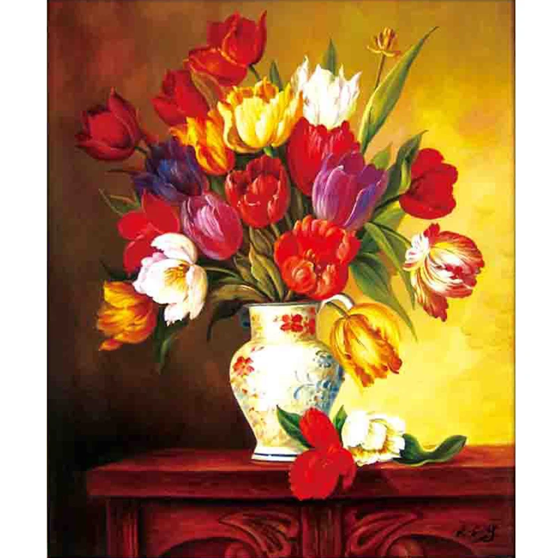 Diamond Cross Stitch Home Decor Vase Colorful Tulip 3D 