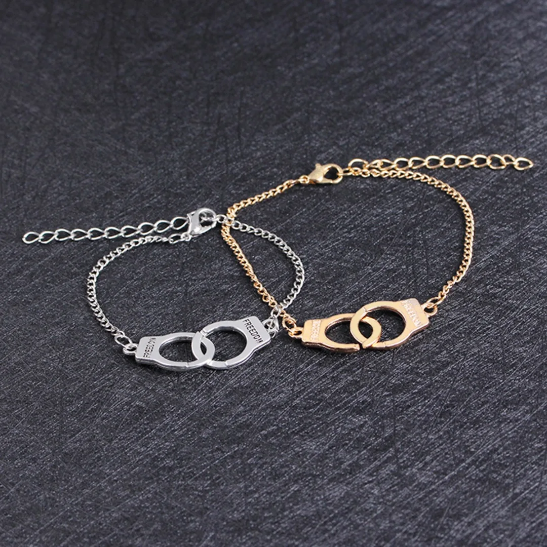 Punk Simple Fashion Alloy Freedom Bangle Unisex Silver Gold Metal Handcuff Chain Bracelet Charms Unique Jewelry Accessories