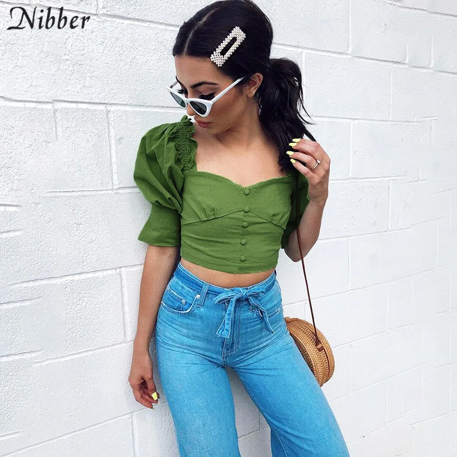 

Nibber French romance Ruffle elegant crop tops women T-shirts 2019 summer fashion office ladies short sleeve casual tee shirts