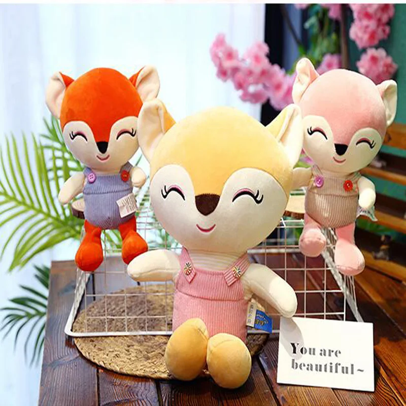 New Design Cute Cartoon Fox Plush Toy Valentine's Day Gift Smiley Fox Plush Toy Down Cotton Strap Fox Doll Child Birthday Gift