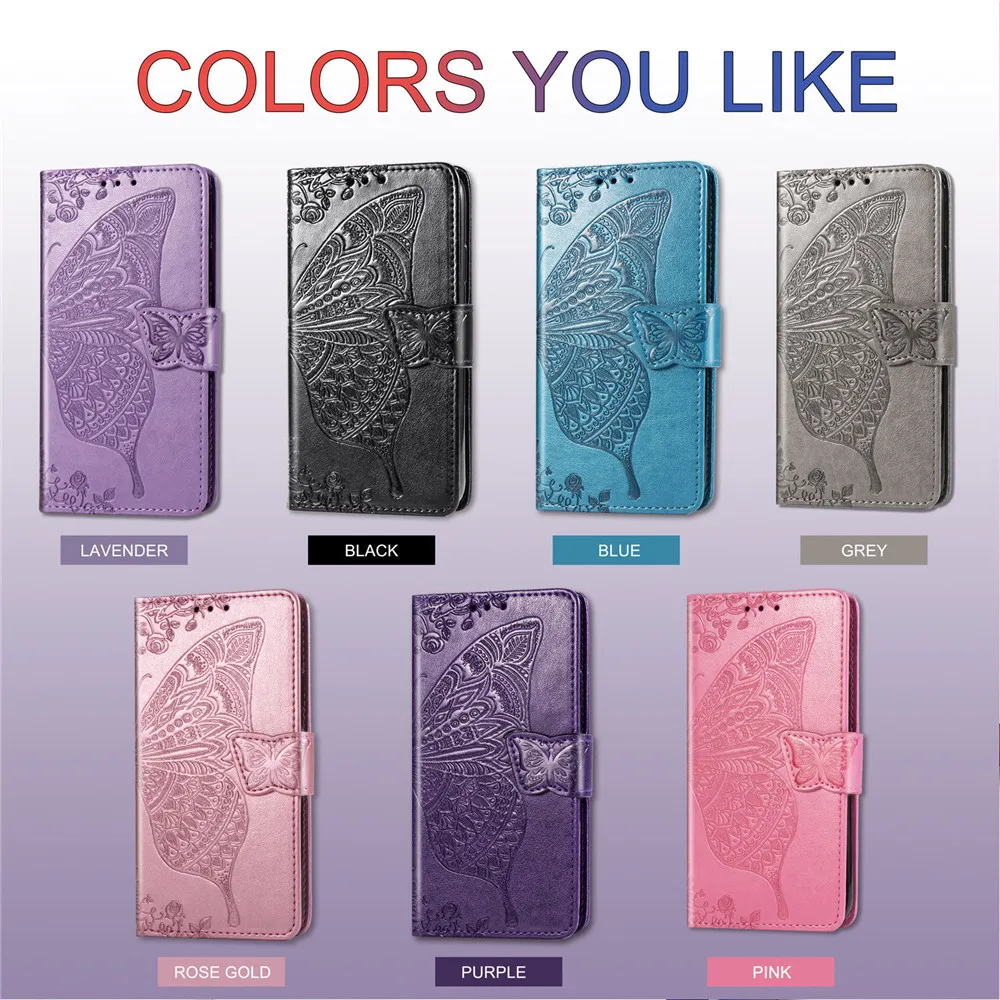 Кожаный чехол кошелек с бабочкой для Samsung Galaxy S10 5G S10e S9 S8 Plus J2 J4 J6 J7 2018 книжка