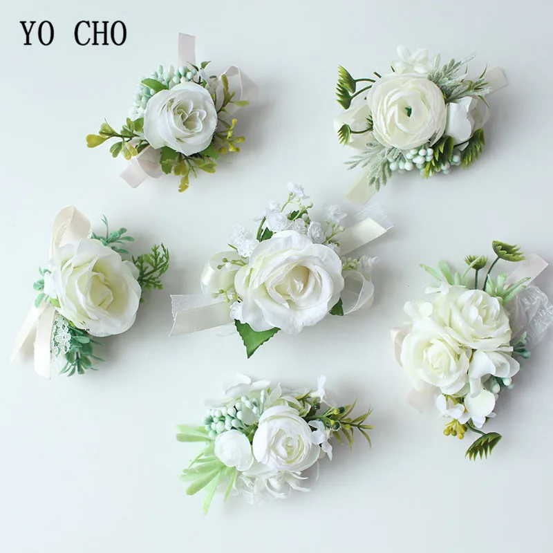 YO CHO Искусственные Шелковые Розы белые свадебные цветы женские браслеты