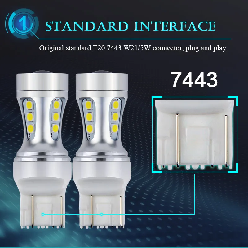 NAO T20 LED 7443  극ũ Ʈ, W21/5W DRL, 7440 ڵ ĸ , 12V 3030 18SMD ڵ ڹ ȣ 