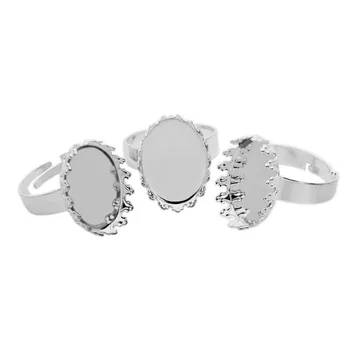 

10pcs Inner 13*18mm Copper Ring Base Silver Color Blanks Cabochon Rings Settings Fit Round Glass Cabochon Jewelry Making K0614