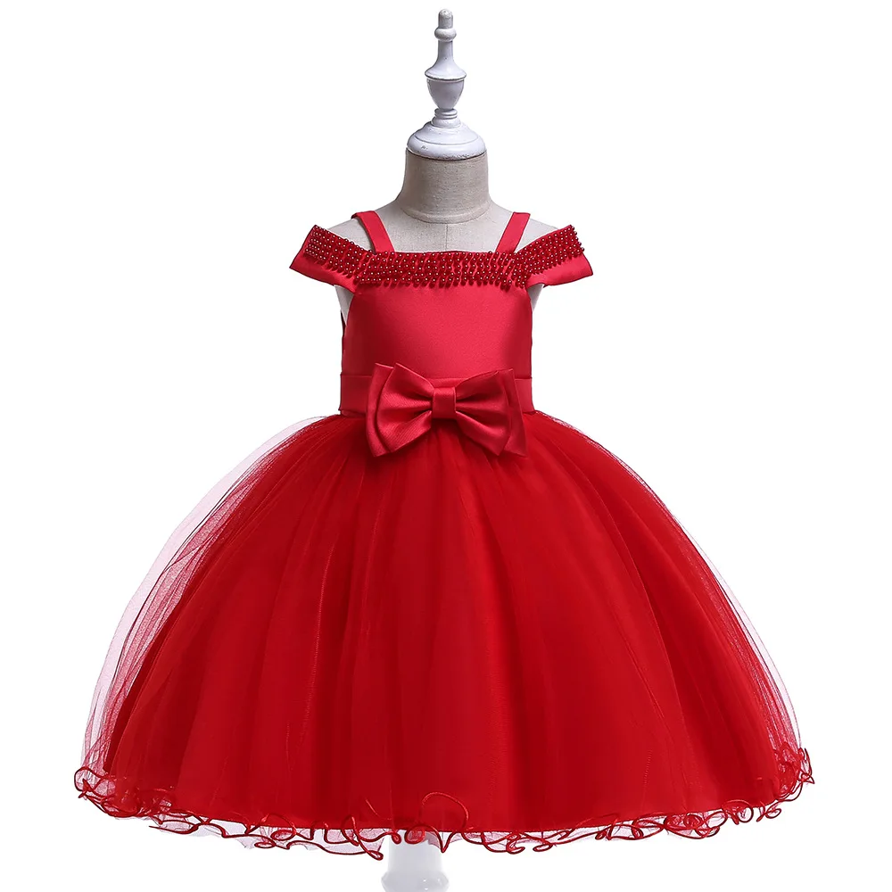 Детские платья с бисером для девочек; Рождественская одежда для детей; платье принцессы для дня рождения; свадебное платье с бантом для маленьких девочек