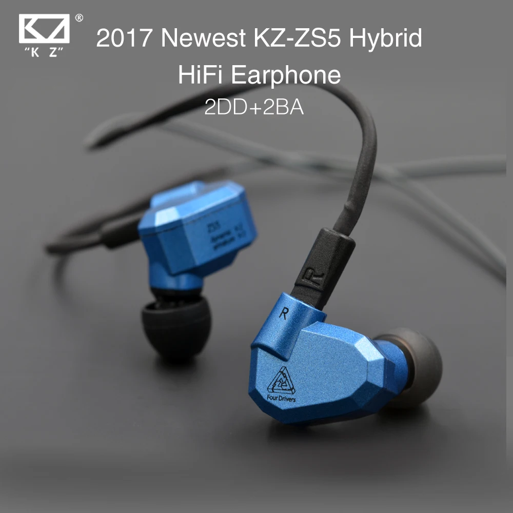 

2017 New Original KZ ZS5 2DD+2BA Hybrid In Ear Earphone HIFI DJ Monito Running Sport Earphones Earplug Headset Earbud Two Colors
