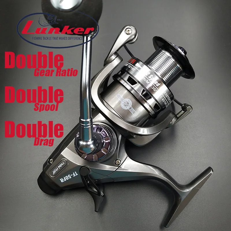 

Lunker spinning reel front rear drag double 2 speed gear ratio carp fishing saltwater fresh water long cast 12+1 bearings